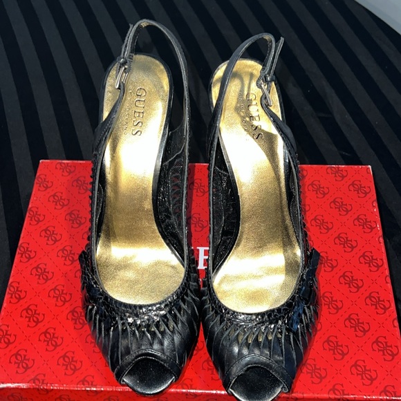 Guess Women's Black Sling Back with Peep Toe 4.5" Heels - Picture 3 of 9